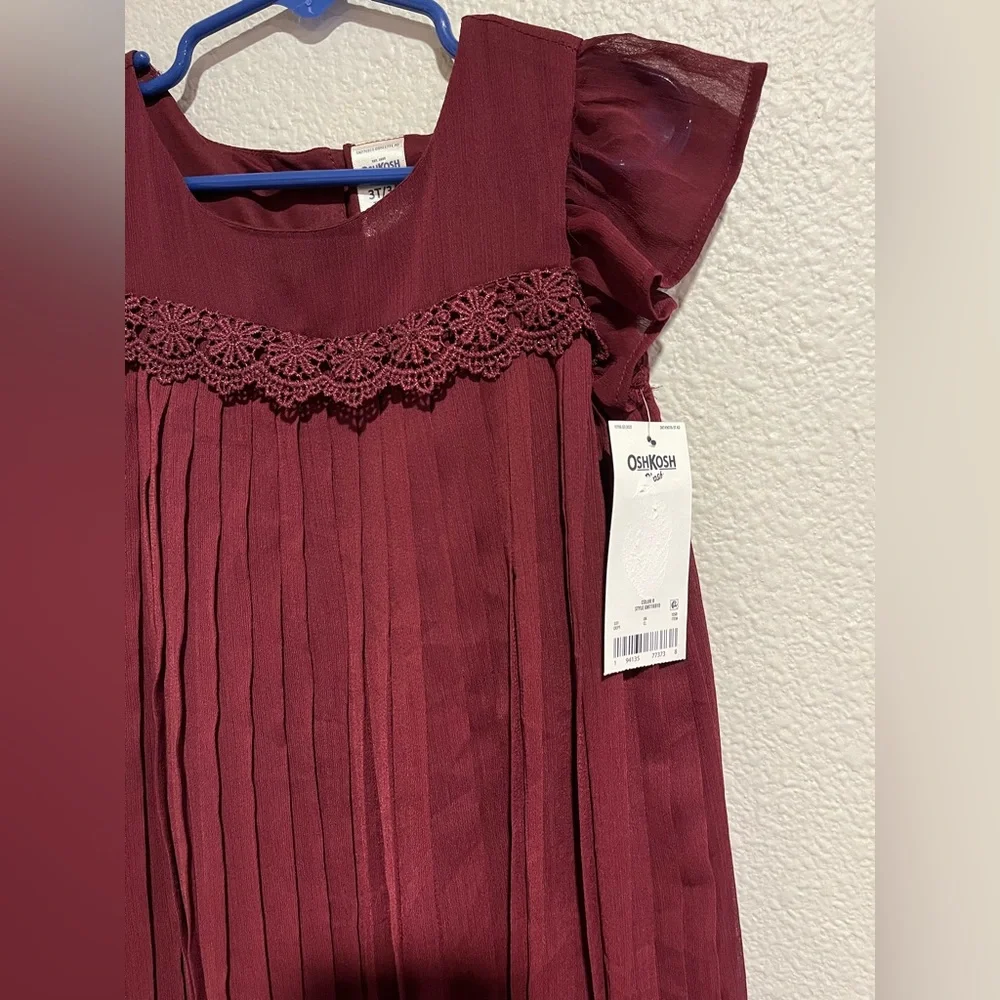 Oshkosh Bgosh Toddler Girls Holiday Chiffon Sparkle Dress Burgundy 3T